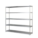 ステンレスシェルフ 整理 収納 棚 キャビネット 46×180cm 5段・H180cm 組立式 ステンレス製の大型シェルフ、幅46cm×高さ180cm、5段階調...