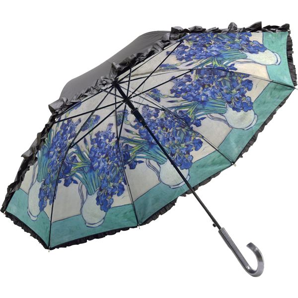 ユーパワー 名画 フリルジャンプ傘 晴雨兼用 ゴッホ「アイリスの花瓶」 ゴッホの名画 アイリスの花瓶 をデザインした晴雨兼用ジャンプ傘 豊かな色彩と繊細なデザインで、特別なお出かけを彩る一本 アートとファッションが融合した、洗練されたアイテム