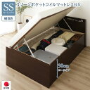 〔お客様組み立て〕 収納 ベッド 通常丈 セミシングル 跳ね上げ式 横開き ロータイプ 深さ30cm 3ゾーンポケットコイルマットレス付き ダークブラウン 宮付...