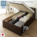 〔お客様組み立て〕 収納 ベッド 通常丈 セミシングル 跳ね上げ式 縦開き ロータイプ 深さ30cm 3ゾーンポケットコイルマットレス付き ダークブラウン 宮付...