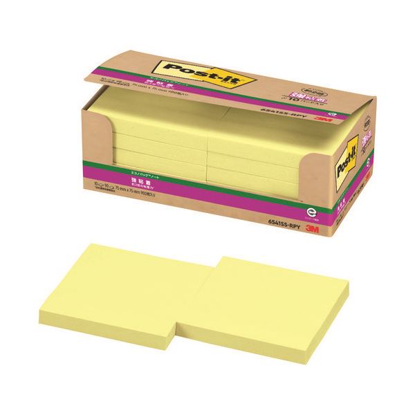 スリーエム ジャパン Post-itエコノ強粘着6541SS-RPY Pイエロー 黄 色鮮やかなイエローの強力粘着付きメモ 使いやすいエコノミカルなサイズで、便...