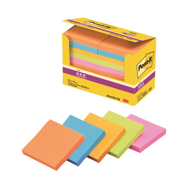 スリーエム ジャパン Post-it強粘着パワーパック 5色 6542SS-NE 強力な粘着力を持つ5色セットの便利な付箋 使いやすさと耐久性を兼ね備えたパワー...