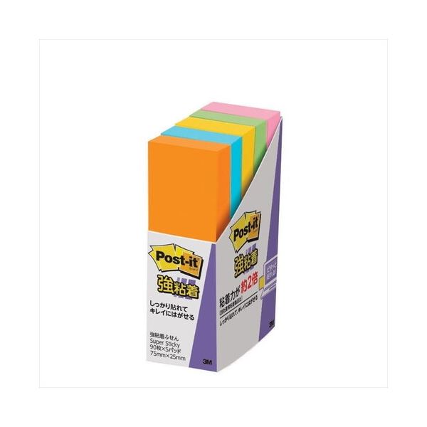 【まとめ】 スリーエム ジャパン Post-it 500-5SSAN 強粘着 75mm×25mm 蛍光 【×3セット】 強力な粘着力で使いやすい 蛍光色が目を引...
