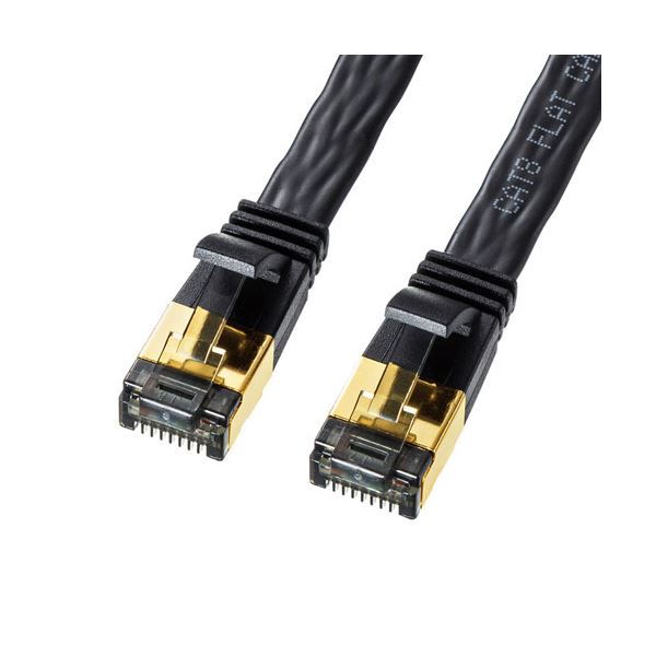 【5個セット】 カテゴリ8フラットLANケーブル 配線 5m KB-T8FL-05BKX5 未曾有の超高速40Gbps、驚異的な広帯域2000MHzを実現 驚愕の薄さ2.8mm 革新的なカテゴリ8フラットLANケーブル 配線 5m パフォーマンスの極み、ネットワークの未来を切り拓く