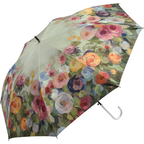 ユーパワー アーチストブルーム ジャンプ傘 晴雨兼用 シルビア・ヴァシレバ 「フラワーズ オン モスグリーン」 青 緑 花々がモスグリーンに咲く、アーティスティ...