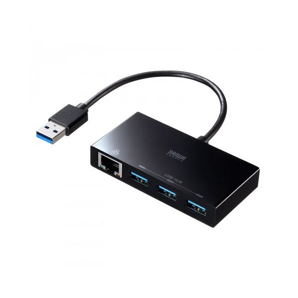 USB3.2 Gen1 ハブ付き ギガビットLANアダプタ USB-3H322BKN 高速データ転送と安定なインターネット接続を両立するUSB LANアダプター USB3.2 Gen1ポートとギガビットLANポートを搭載し、デスク周りのケーブルを整理できるハブも付属 快適なネットワーク環境を手軽に構築でき