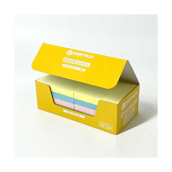 スマートバリュー 強粘着ふせんパステル75*75 P610J-P-10 強力な粘着力で使いやすい パステルカラーの75*75サイズふせん オフィス 事務用 や学...