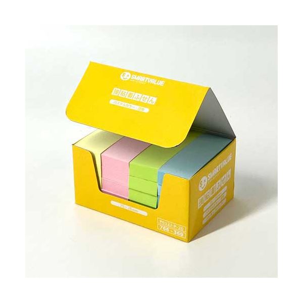 スマートバリュー 強粘着ふせんパステル75*25 P612J-P-20 強力な粘着力を持つパステルカラーの便利な付箋、使いやすいサイズでオフィス 事務用 や学校...