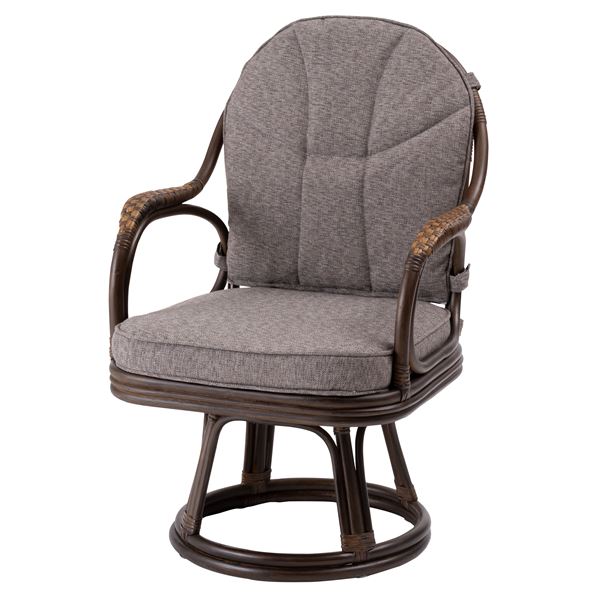 パーソナルチェア (イス 椅子) 約幅56cm グレー 肘付き 持ち手付き 持ち運び便利 ラタン 回転 チェア ..