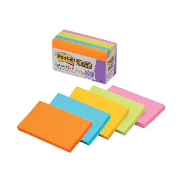 スリーエム ジャパン Post-it 655-5SSAN 強粘着 75mm×127mm蛍光 強力な粘着力を持つ、蛍光色の大きめサイズのメモ用紙 使いやすいサイズ...
