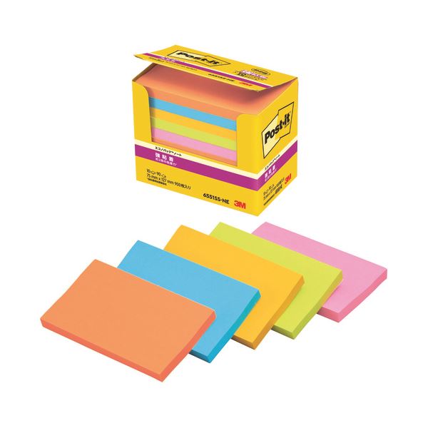 スリーエム ジャパン Post-it 6551SS-NE 強粘着 75mm×127mm混色 強力な粘着力を持つ、混色の75mm×127mmサイズの便利な付箋 使...