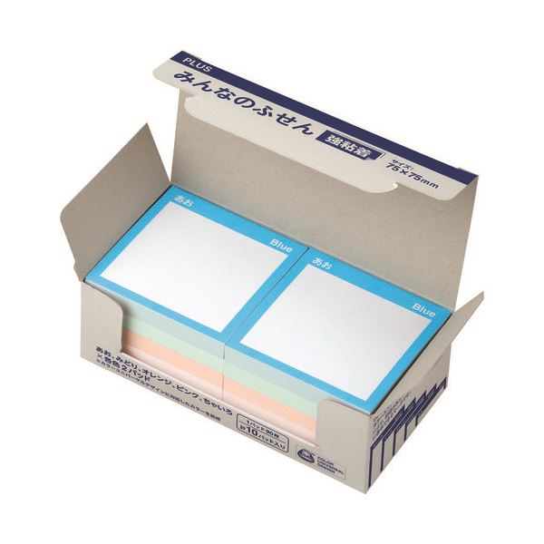 プラス CUDみんなのふせん強粘着75×75 FU-771混色 みんなが使いやすい 強力な粘着力を持つ75×75mmのカラフルな付箋 CUDみんなのふせん 使い...