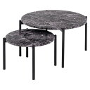 ローテーブル 机 低い ロータイプ センターテーブル 2個セット 大:約幅64cm 小:約幅44cm 円形 (丸型 ラウンド) マーブルブラック 金属 スチール...