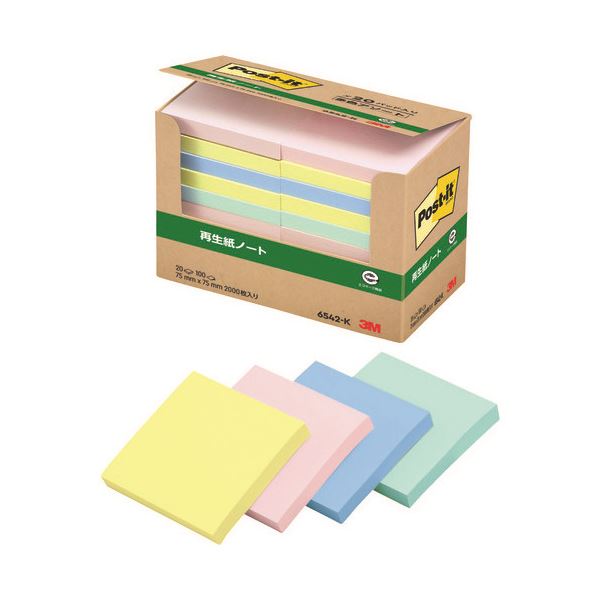 スリーエム ジャパン Post-it 再生紙経費削減 6542-K 混色 再生紙を使用した経費削減に最適な混色のポストイット 色とりどりの6542-Kでオフィス...