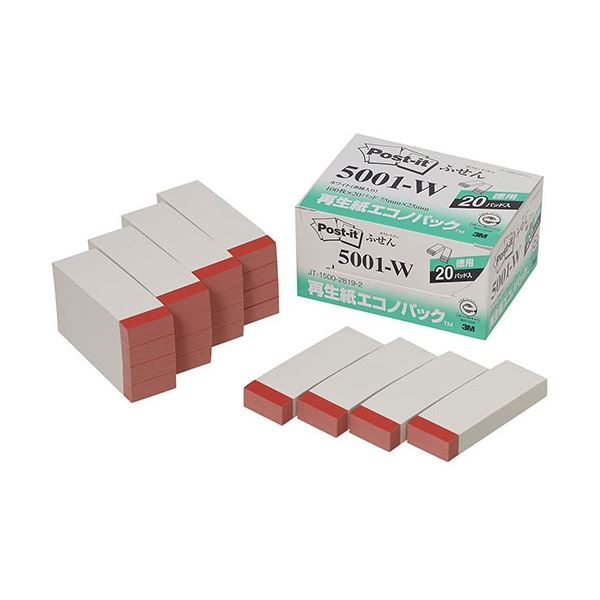 3M Post-it ポストイット 再生紙エコノパック ふせん 3M-5001-W 環境に再生紙で作られた、便利なポストイット エコノパックで経済的に使える 3...