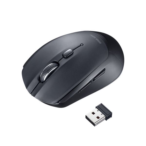 ワイヤレスブルーLEDマウス 5ボタン黒 青 5つのボタンを搭載した、黒いワイヤレスマウス 青いLEDライトが光る、快適な操作性を実現 束縛から解放された自由な使い心地をお楽しみください 青