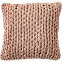 ニット クッション 約幅40×奥行40×高さ16cm ピンク インド 綿 コットン くすみカラー リビング ソファ インテリア雑貨 柔らかなピンクの編みクッショ...