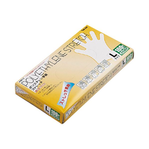 （まとめ） 川西工業ポリエチレン手袋 ストレッチ L 2017L 1箱（100枚） 【×5セット】 伸縮性抜群のポリエチレン製手袋、大容量100枚入り×5セット 手のサイズLにぴったりフィットするストレッチ素材を使用 清潔で使い捨て便利な手袋で、衛生面も安心 作業や調理、清掃な