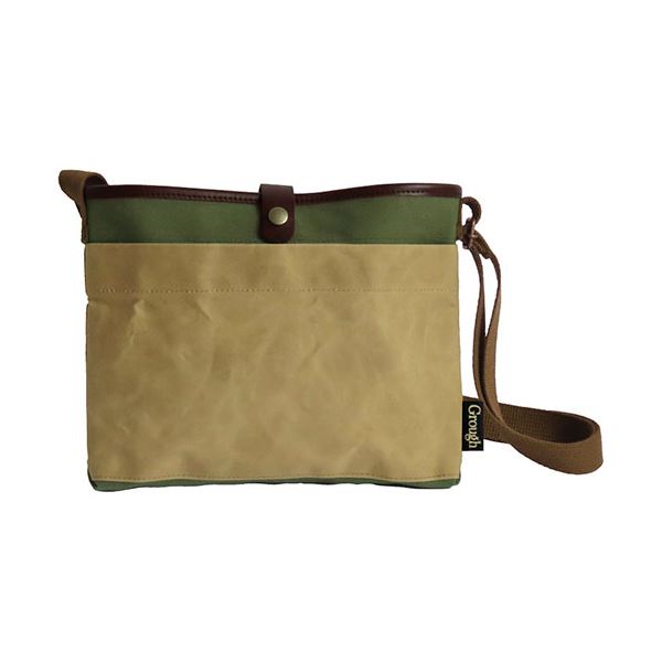 そだてる帆布Grough パラフィン加工帆布×レザー サコッシュ ベージュ×カーキ 27×3×19cm(ショルダーベル..