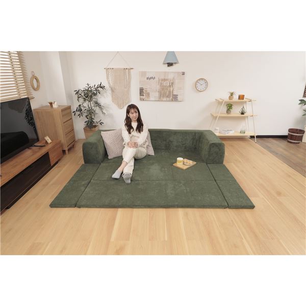 ローソファ 低い フロアタイプ ロータイプ フロアソファ ー 約幅200cm Mサイズ グリーン 日本製 国産 コーディロイ生地 洗える ウォッシャブル ラグ付き フロアソファ リビング ダイニング 緑 贈り物にも最適 日本製の洗えるグリーンローソファMサイズ 幅200cmの広々空間で