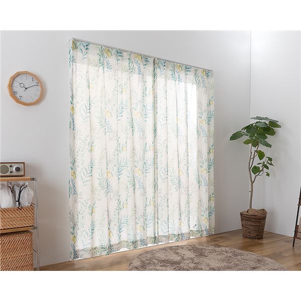 レースカーテン 幅200cm×丈123cm グリーン 1枚 洗える ウォッシャブル 日本製 国産 アジャスターフック..