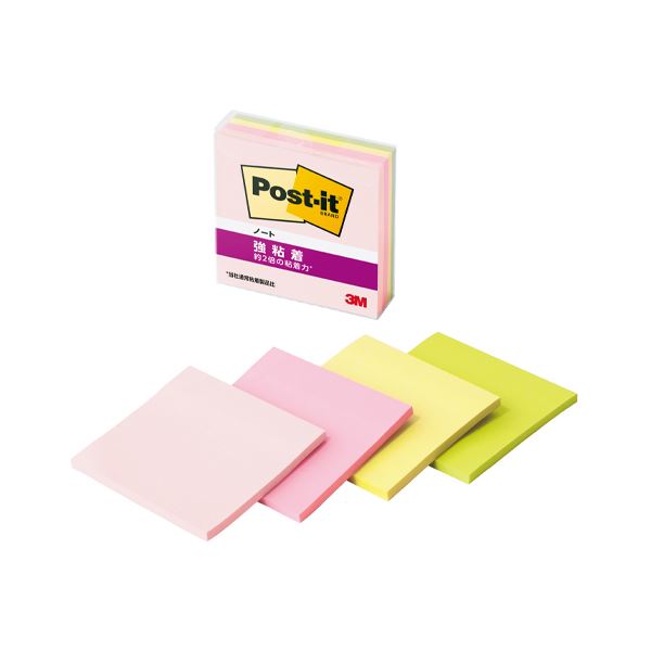 (まとめ) 3M ポスト・イット強粘着ノートマルチカラー4 654SS-MC-4【×3セット】 強力な粘着力で使いやすい 色とりどりのポスト・イットノート4冊セ...