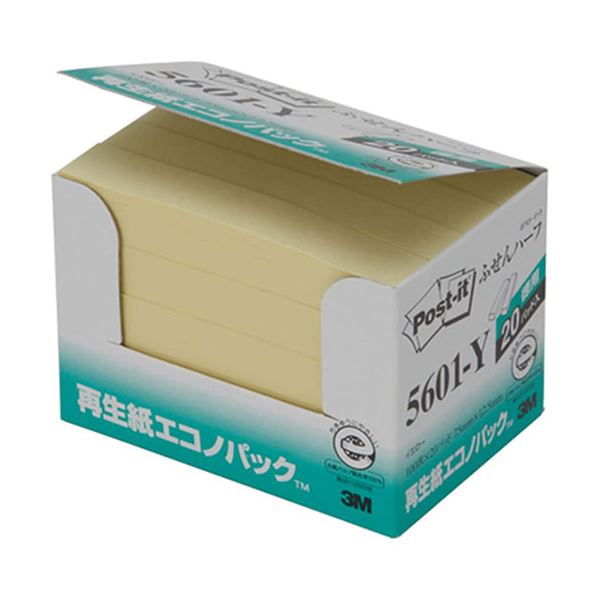 3M Post-it ポストイット 再生紙エコノパック ふせんハーフ 3M-5601-Y エコな再生紙で環境に 便利なハーフサイズのポストイット あなたのメモ生...