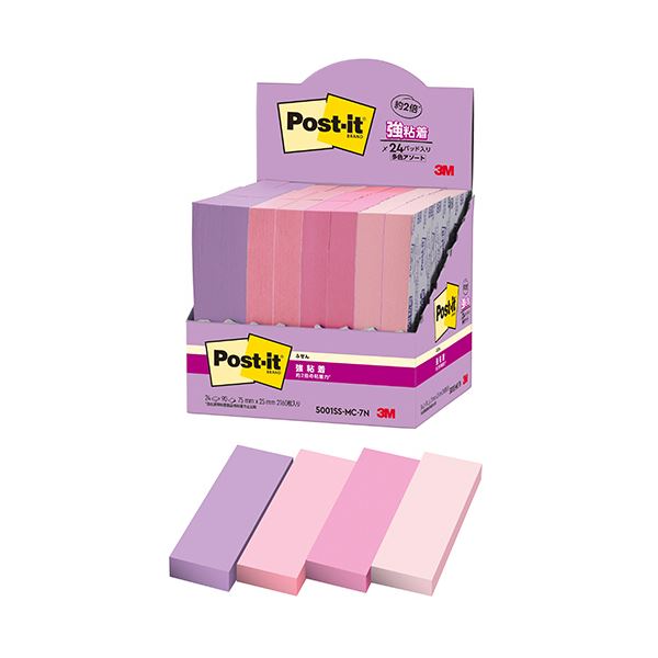 3Mポスト・イット 強粘着ふせん マルチカラー7 75×25mm 4色 5001SS-MC-7N 1パック(24冊) 強力な粘着力で使いやすい 4色のマルチカラ...