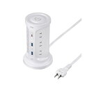 サンワサプライ USB充電機能付きタワー型タップ 2P・12個口+Type-C×1/USB-A×2ポート ホワイト 白 2m TAP-B112C1A2W1個 白...