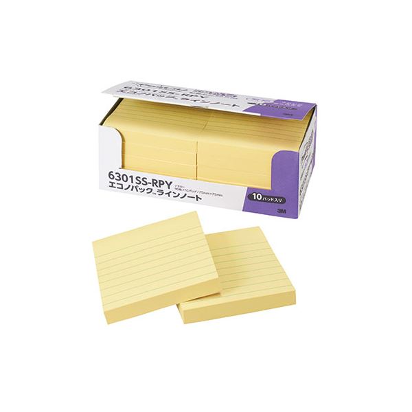 3M Post-it ポストイット エコノパック 強粘着ノート 罫線入 イエロー 3M-6301SS-RPY 黄 強力粘着で使いやすい イエロー罫線入りノートが...