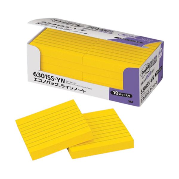 3M Post-it ポストイット エコノパック強粘着 罫線入6301SS-YN 3M-6301SS-YN 強力な粘着力で、使いやすさが格段にアップ 書きやすい...