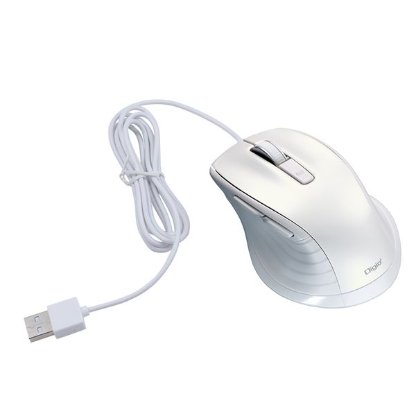 Digio2 有線 静音マウス 5ボタン/BlueLED MUS-UKF227W ホワイト 白 静かで使いやすい有線マウス、5つのボタンとブルーLEDを搭載した静音マウス 操作性に優れ、快適な作業環境を提供します デザインも洗練されたホワイトカラーで、スタイリッシュなデスク周りを演出します