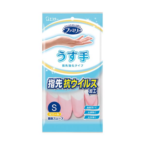 （まとめ） エステー ファミリー ビニールうす手 指先強化手袋 ピンク S 1双 【×10セット】 家族のためのピンクの薄手のビニール手袋、指先が強化されたSサイズ 10セットでお得にまとめて購入 使い捨てでも環境に優しい商品です