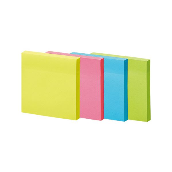 (まとめ) TANOSEE 強粘着ふせん75×75mm ビビッドカラー・4色 1パック(10冊) 【×5セット】 大活躍 使い勝手抜群の正方形ノートサイズ ビビ...