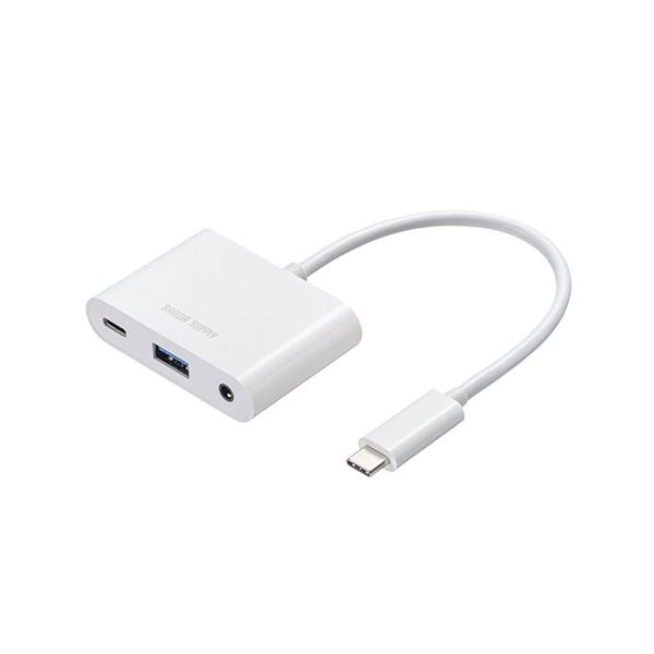 イヤフォンジャック付きType-Cハブ ホワイト USB-5TCPA23W 白 Type-C端子対応のホワイトカラーUSBハブにイヤフォンジャックを搭載した便利なアイテム イヤフォンを接続しながら複数のデバイスを同時に接続できるので、快適な作業環境を実現します デスク周りをスッキリさせ