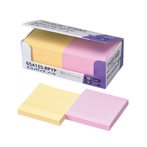 3M Post-it ポストイット エコノパック強粘着ノート パステルカラーY/P 3M-6541SS-RPYP 強力粘着のパステルカラーノート、経済的なエコノ...