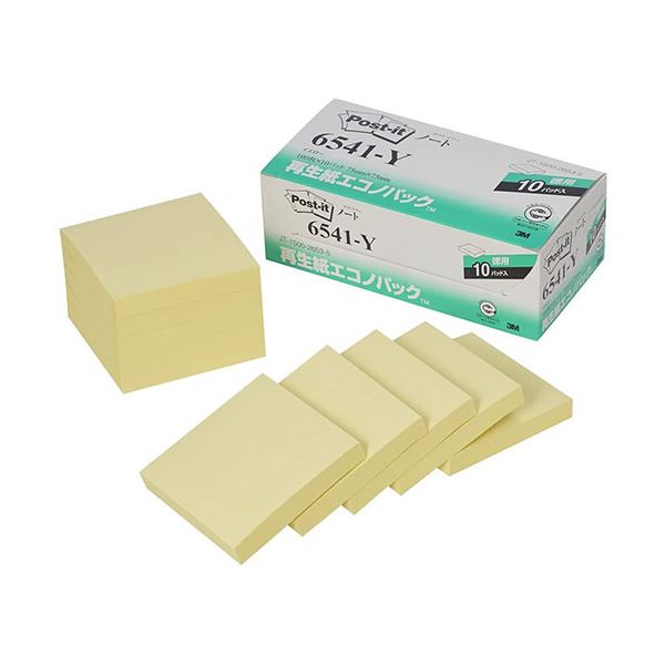 3M Post-it ポストイット 再生紙エコノパック ノート イエロー 3M-6541-Y 黄 エコな再生紙で環境に メモにもノートにも使えるイエローの便利ア...