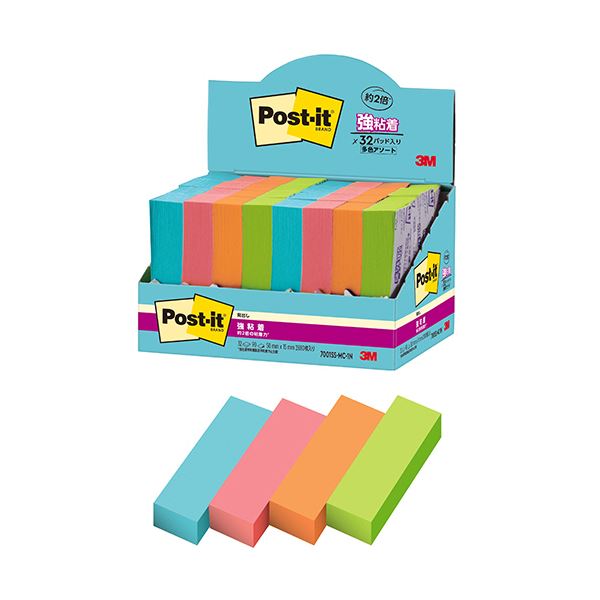 3Mポスト・イット 強粘着見出し マルチカラー1 50×15mm 4色 7001SS-MC-1N 1パック(32冊) 強力な粘着力で使いやすい 4色の見出し付き...