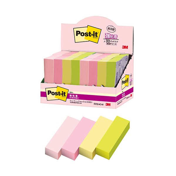 3Mポスト・イット 強粘着見出し マルチカラー4 50×15mm 4色 7001SS-MC-4N 1パック(32冊) 強力な粘着力を持つ、多彩な色使いが魅力の見...