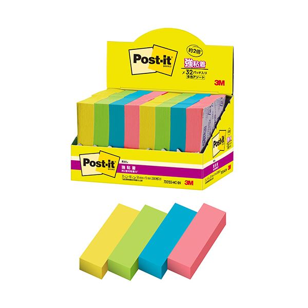 3Mポスト・イット 強粘着見出し マルチカラー8 50×15mm 4色 7001SS-MC-8N 1パック(32冊) 強力な粘着力で使いやすい 多彩な色で目立つ...