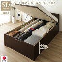 セミダブルベッド 茶 ダークブラウン 〔お客様組み立て〕 整理 収納 ベッド 通常丈 セミダブル 跳ね上げ らくらく 式 縦開き 深さ44cm ハイタイプ 高い...