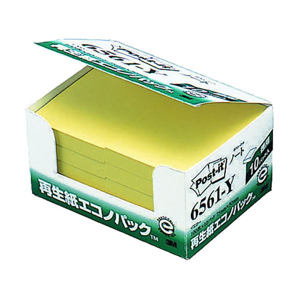 3M Post-it ポストイット 再生紙エコノパック ノート 3M-6561-Yイエロー 黄 環境に優しい再生紙エコノパックノート 色鮮やかなイエローでアイデ...