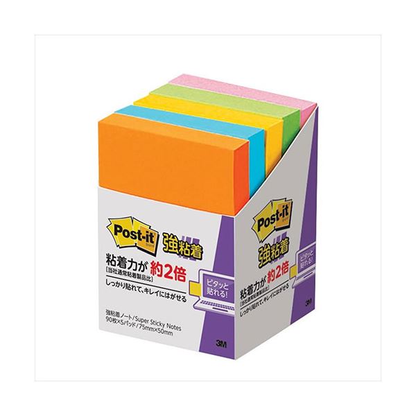 3M Post-it ポストイット 強粘着ノート ネオンカラー 混色 5個入 3M-656-5SSAN 超強力な粘着力で、目を引くネオンカラーが鮮やかな5個入り...