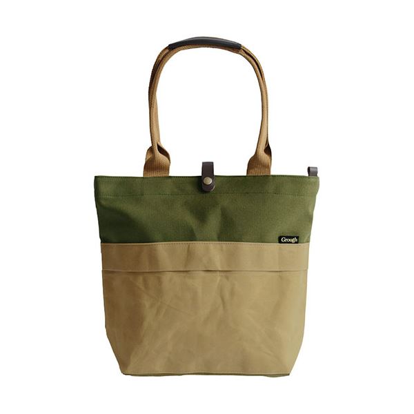 そだてる帆布Grough パラフィン加工帆布×レザー トートバッグ ベージュ×カーキ 本体36(底面25)×10×30cm..
