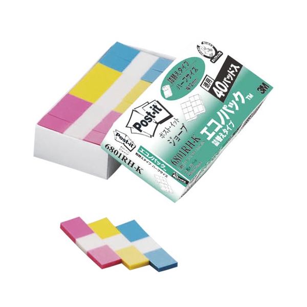 (まとめ) 住友スリーエム ポストイット(R) ジョーブ詰替えタイプ ハーフサイズ(詰替え用) エコノパック(TM)製品 6801RH-K 混色3色 40個入 ...