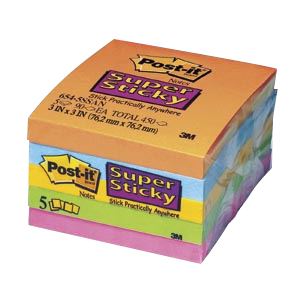 (まとめ) 住友スリーエム ポストイット(R) 強粘着シリーズ 654-5SSAN オレンジ エレクトリックブルー ウルトライエロー ライム ローズ 5個入 【...