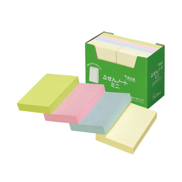 (まとめ) スガタ ふせん ノートミニ 75×50mm 4色 P7550 1セット(30冊:10冊×3パック) 【×2セット】 メモリー・スティッキーノート・ク...