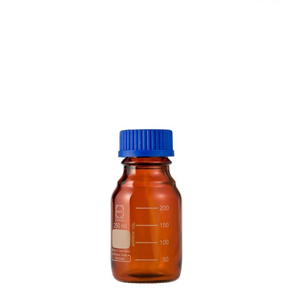 【柴田科学】ねじ口びん(メジュームびん) 茶褐色 青キャップ付 250mL【10個】 017210-250A 美味しさを閉じ込めた茶褐色の魅力 青キャップがアクセントの250mLのねじ口びん、10個セット