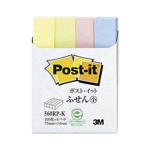 (まとめ) 住友スリーエム ポストイット(R) 再生紙 4個入り 横14×縦75mm 560RP-K 混色 4個入 【×10セット】 お得なまとめ買いで、定番ア...
