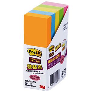 (まとめ) 3M ポストイット 強粘着ふせん 75×25mm ネオンカラー5色 500-5SSAN 1パック(5冊) 【×5セット】 超強力 色とりどりのネオン...